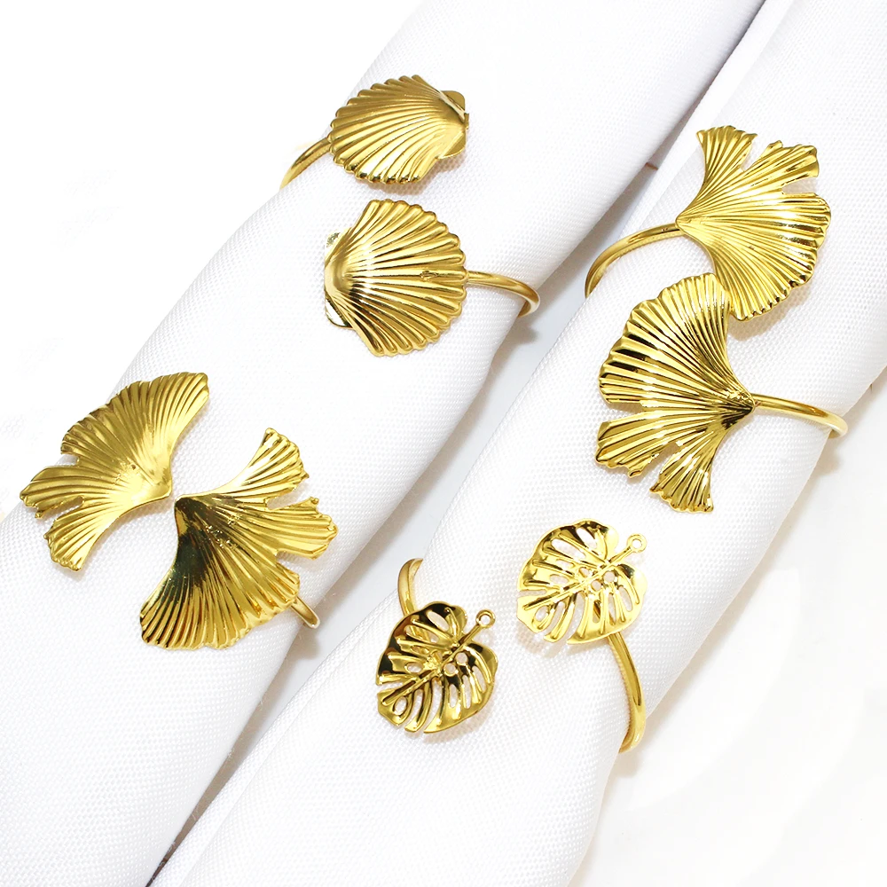 100Pcs Gold Leaf Napkin Rings Fall Leaves Napkin Holder Ginkgo Napkin Buckle for Thanksgiving Wedding Xmas Party Table Decor