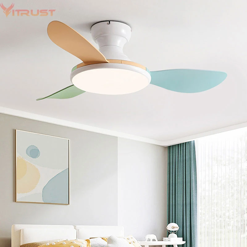 Large Air Volume Ceiling fan with Lights and Remote Control Reversible DC Ceiling Fan Chandeliers for Kids' Room