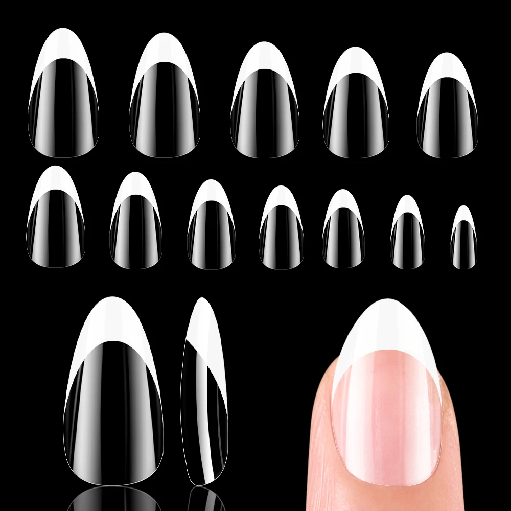 120個入り クリア ショートアーモンド型 つけ爪 アクリル フルカバー フレンチ フェイクネイル スティレット ウェアラブル プレスオンネイル ネイルエクステンション用