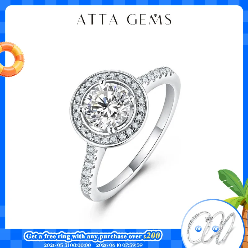 ATTAGEMS 18K Gold Plated Round Cut D Color VVS1 1.0CT Moissanite Rings For Women Luxury 925 Sterling Silver Ring Wedding Gift