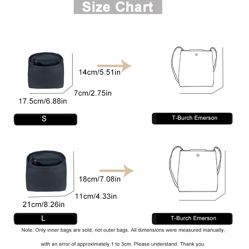 EverToner Structured Nylon Insert Liner for T-Burch Emerson Bag Travel Makeup Storage Bag