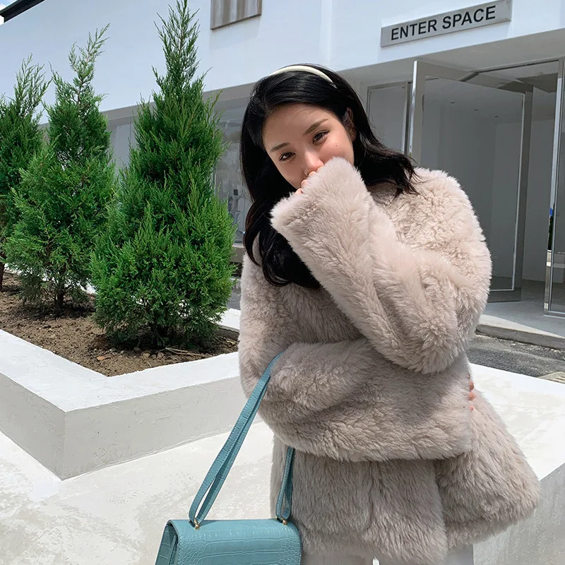 Shearling V-Neck Leather Jacket Shearling Coat Tened Fur Jacket Luxury Overcoat High uality, Autumn, Winter, New, Uscan 2024