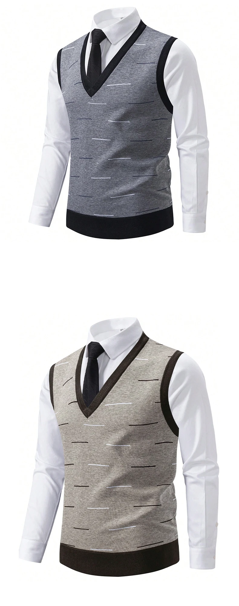 US Size Men's Sleeveless Vests V-Neck Pullover Stretch Knit Suit Vest Casual Business Pullover Vests