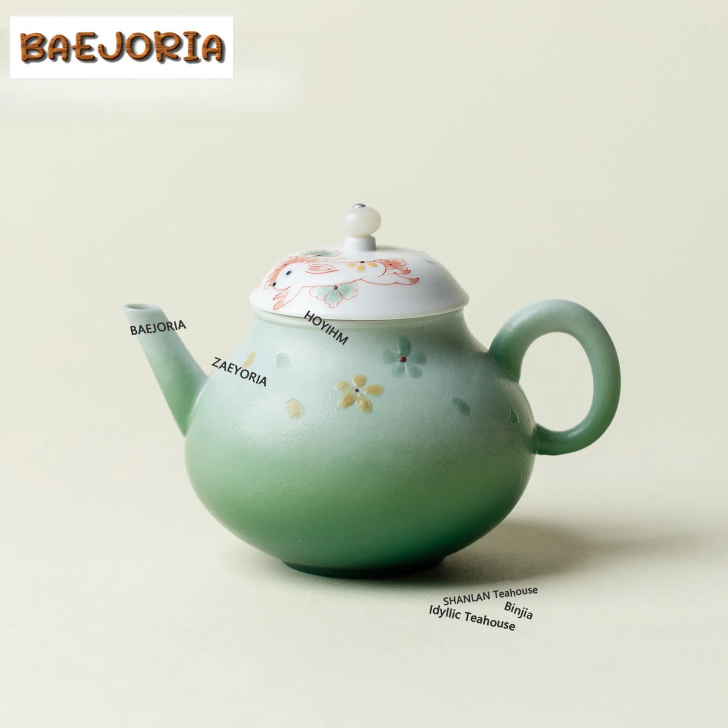 BAEJORIA 90ml Hand-painted Moon Rabbit Teapot Elegant Tea Infuser Pot Tea Maker Kettle With Ball Hole Teaset Supplies Decoration