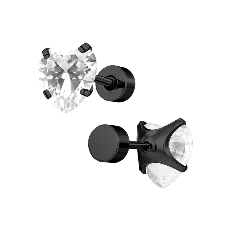 16 Farben, Herzanhänger mit Zirkonia, Edelstahl, schwarze Ohrringe, minimalistische Ohrstecker, luxuriöser Schmuck, Damen, Nadelohrstecker, 0,8 x 11 mm. – Detail 2