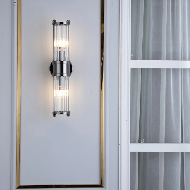 Luces de tocador de baño de vidrio para interiores, candelabros de espejo, iluminación montada en la pared, barra de vidrio, lámpara de candelabro de pared