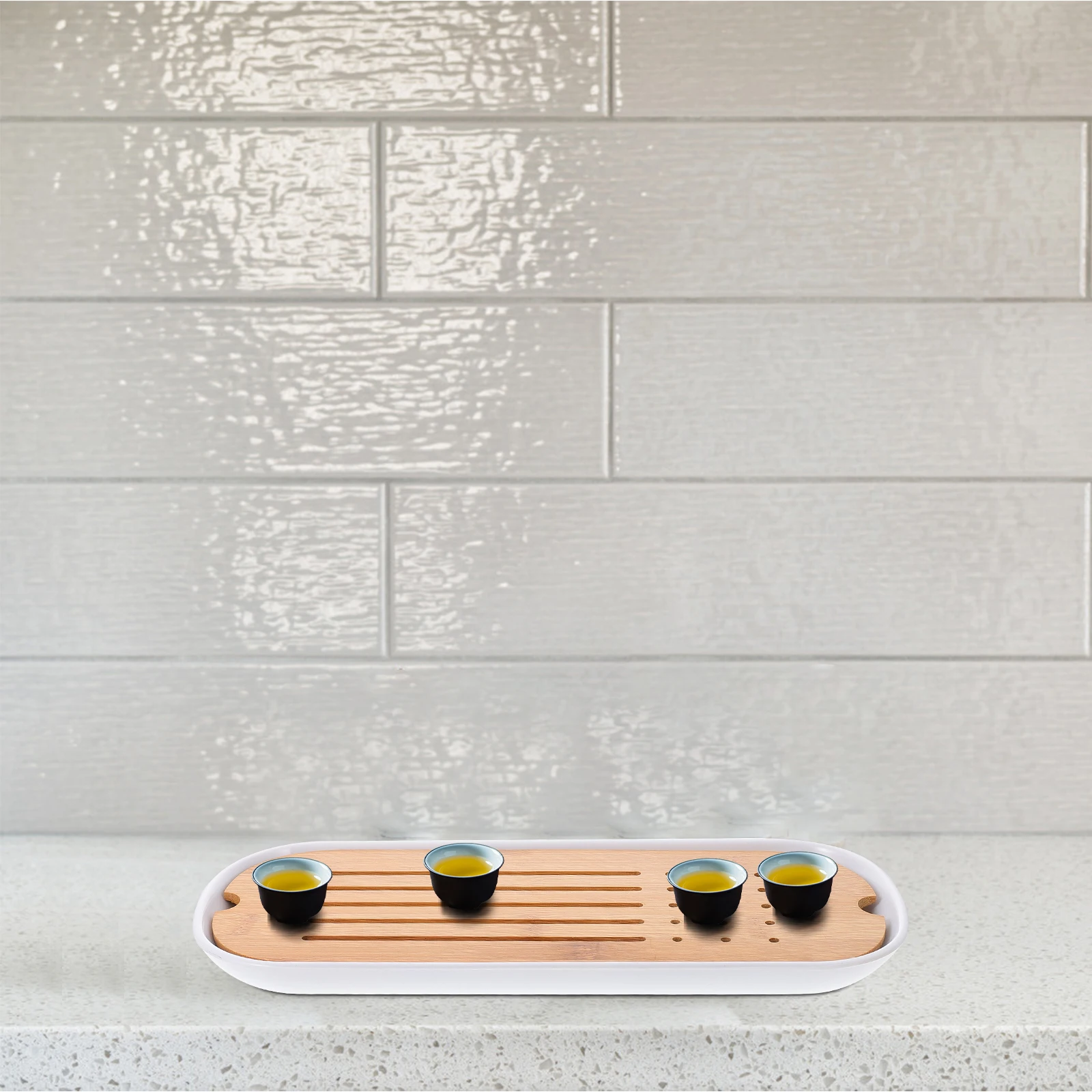 

Wooden Melamine Tea Tray Drain Holes Practical Decorative Trays for Home Office Kitchen Bar Household Accessory