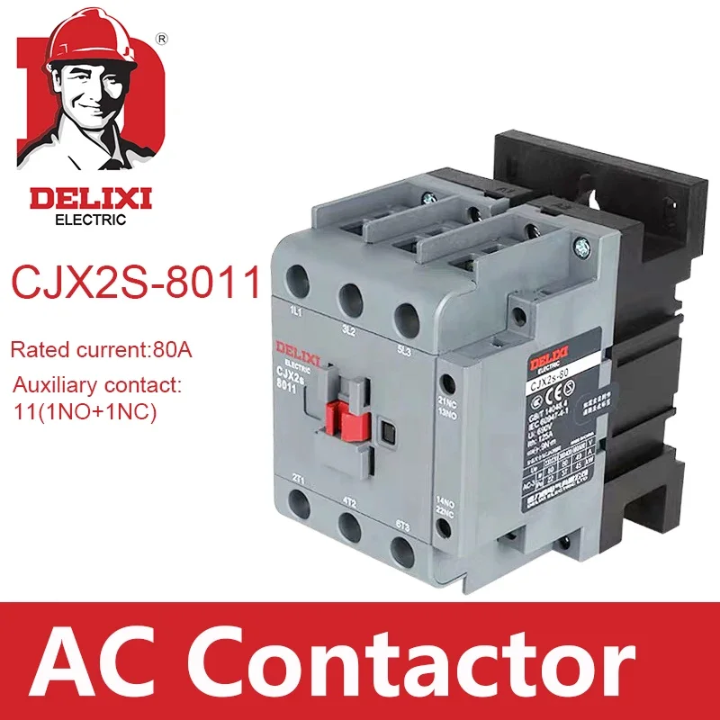 CJX2s-8011 AC Contactor DELIXI 80A 3 Poles NO NC Coil Voltage 24V 36V 110V 220V 380V 50Hz Din Rail Mounted