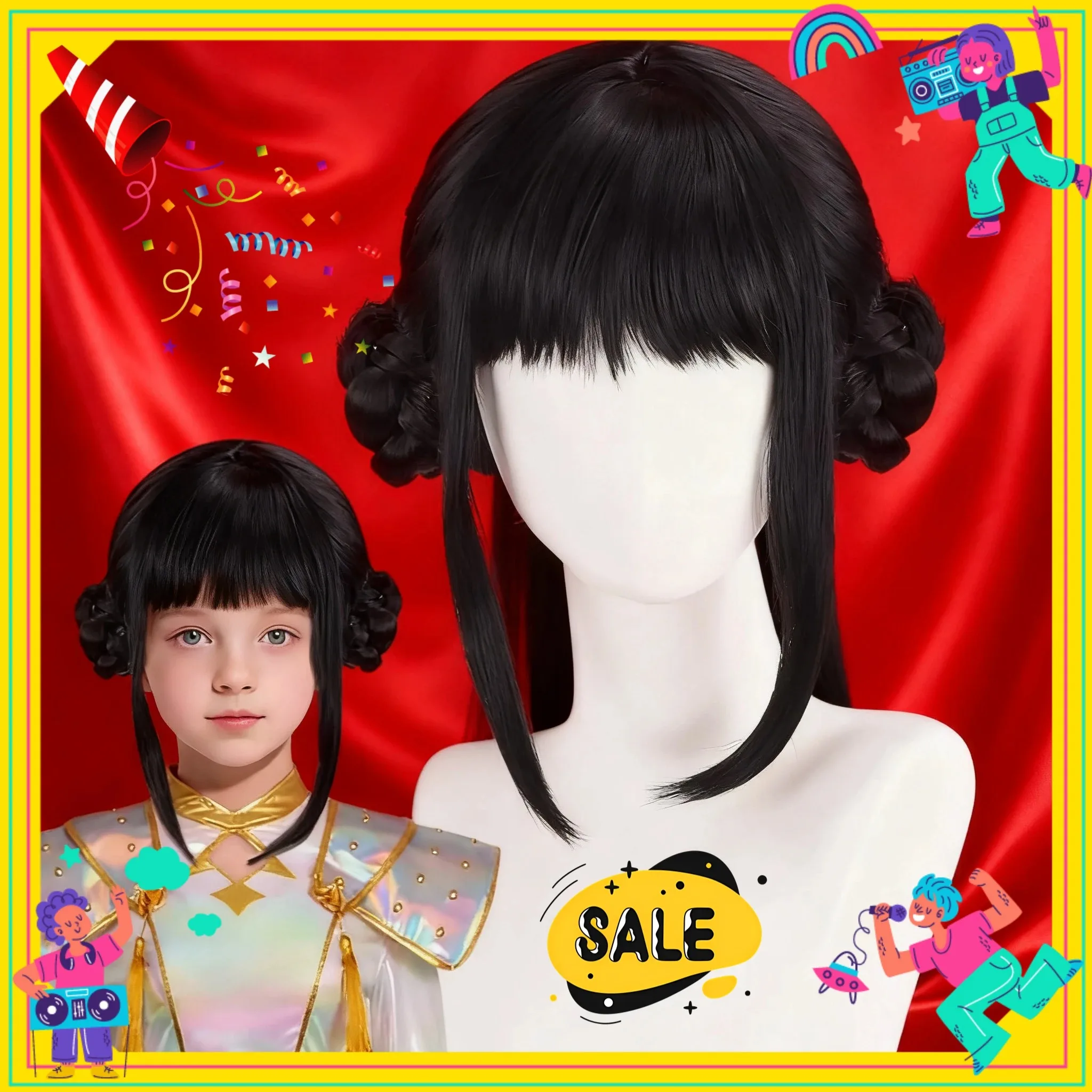 Film Kpop Parrucca Cosplay per ragazze per bambini Mira Rumi Zoey Demon Hunters Viola Nero Rosso Capelli lunghi Puntelli Cosplay di Halloween