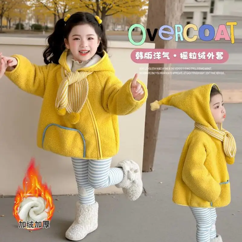 

Girls' Winter Kawaii Thick Warm Coat 2025 New Children's Cartoon Anime Elf Hat Versatile Tops Casual Comfort Pants Sweet Clothe