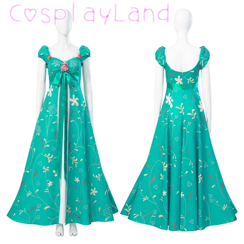 

Halloween Carnival Costumes Giselle Dress Party Skirt Fancy Princess Dress Cosplay Costume Green Printing Flowers Girl Dress