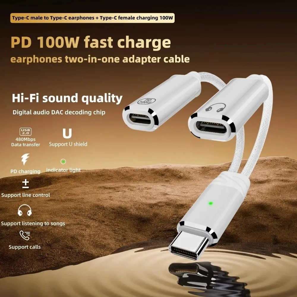 

2 in 1 Design 2-in-1 USB C OTG Adapter Fast Charging USB Female Port 2 in 1 USB Type C Audio Cable HiFi Audio