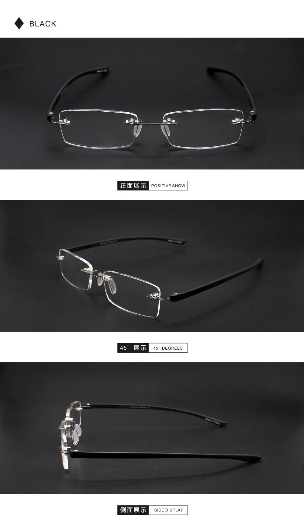 TR90 Rahmenlose Lesebrille Anti Blaues Licht Männer Frauen Metall Anti-müdigkeit Presbyopie Brillen +75 + 1,25 + 1,75 bis + 3,5 – Detail 9