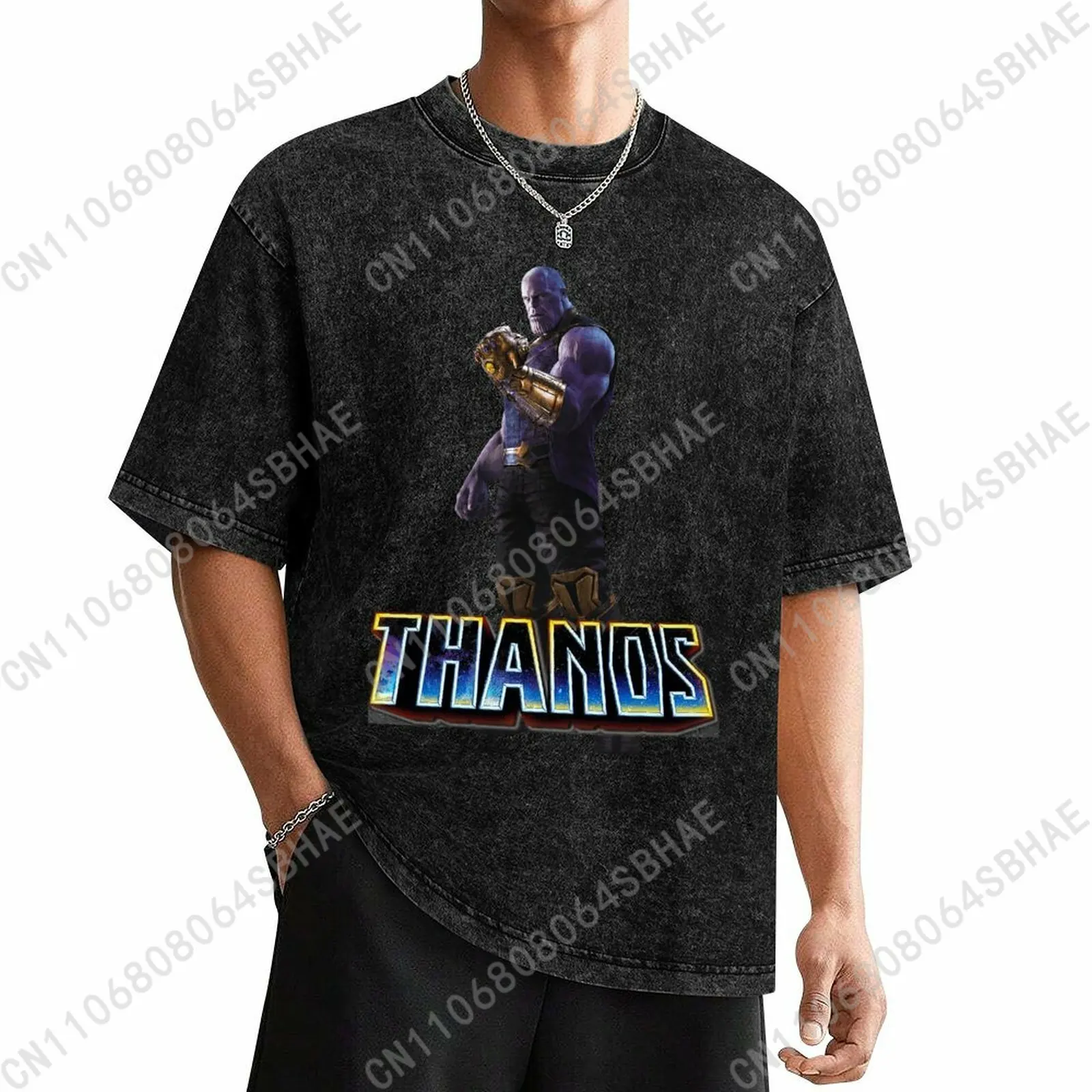 

Marvel Thanos Custom Mens Vintage T Shirt Washed Distressed Tee Men Retro Short Sleeve Personalized Cotton Shirt Cosplay