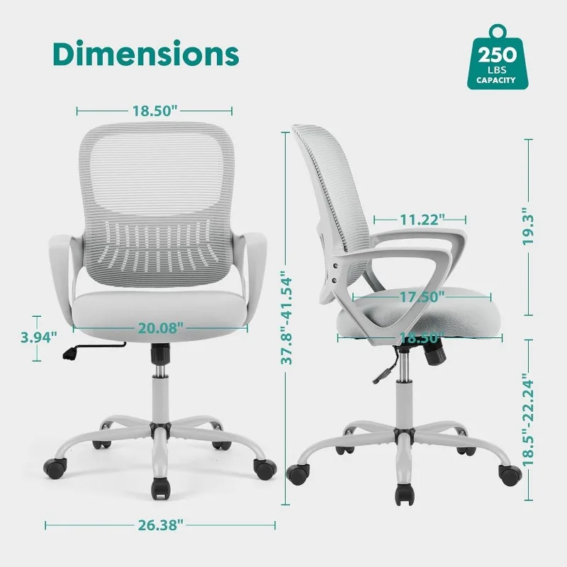 SMUG Office Computer Gaming Desk Chair, Ergonomic Mid-Back Mesh Rolling Work Swivel Task Chairs with Wheels, Comfortable