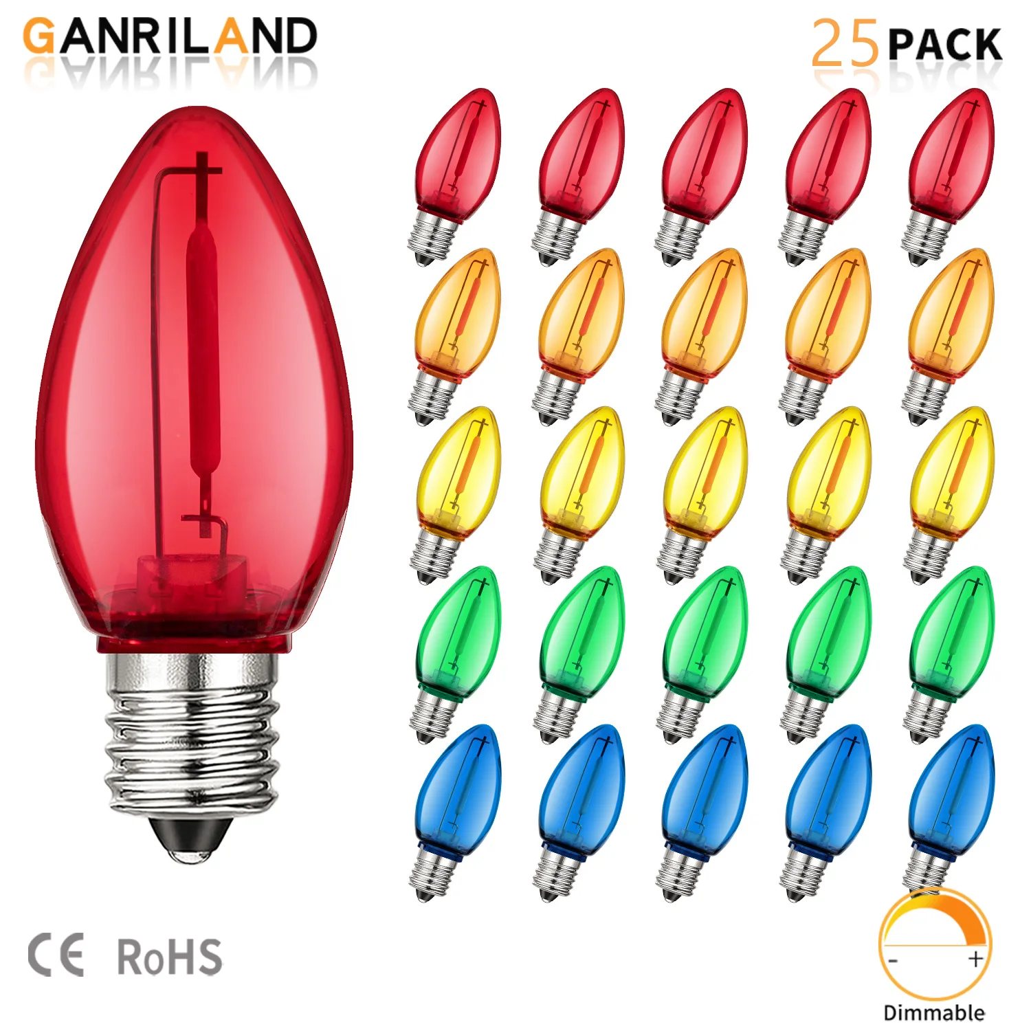 25PCS Party Decor Colored Plastic LED Bulbs C7 E12 1W Shatterproof Multicolor Candle Mini Light Bulb For Holiday Roofline Garden