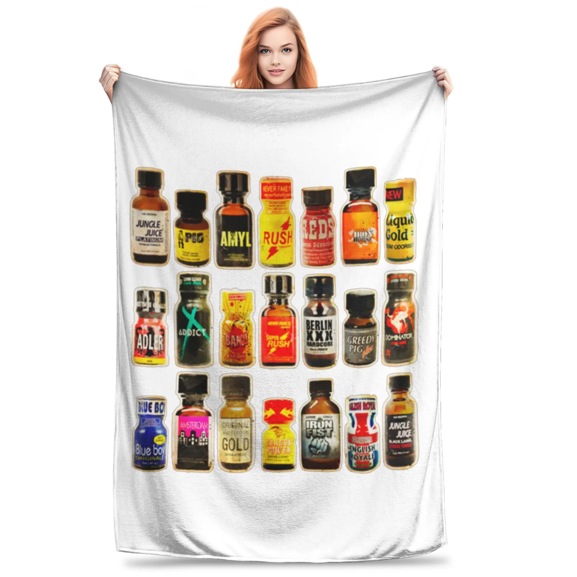 Flannel Throw Blanket Poppers Bottles Gay Rush Jungle Juice Amyl Inhaler Warm Plush Blankets Soft  Bedspread for Bed Home Picnic