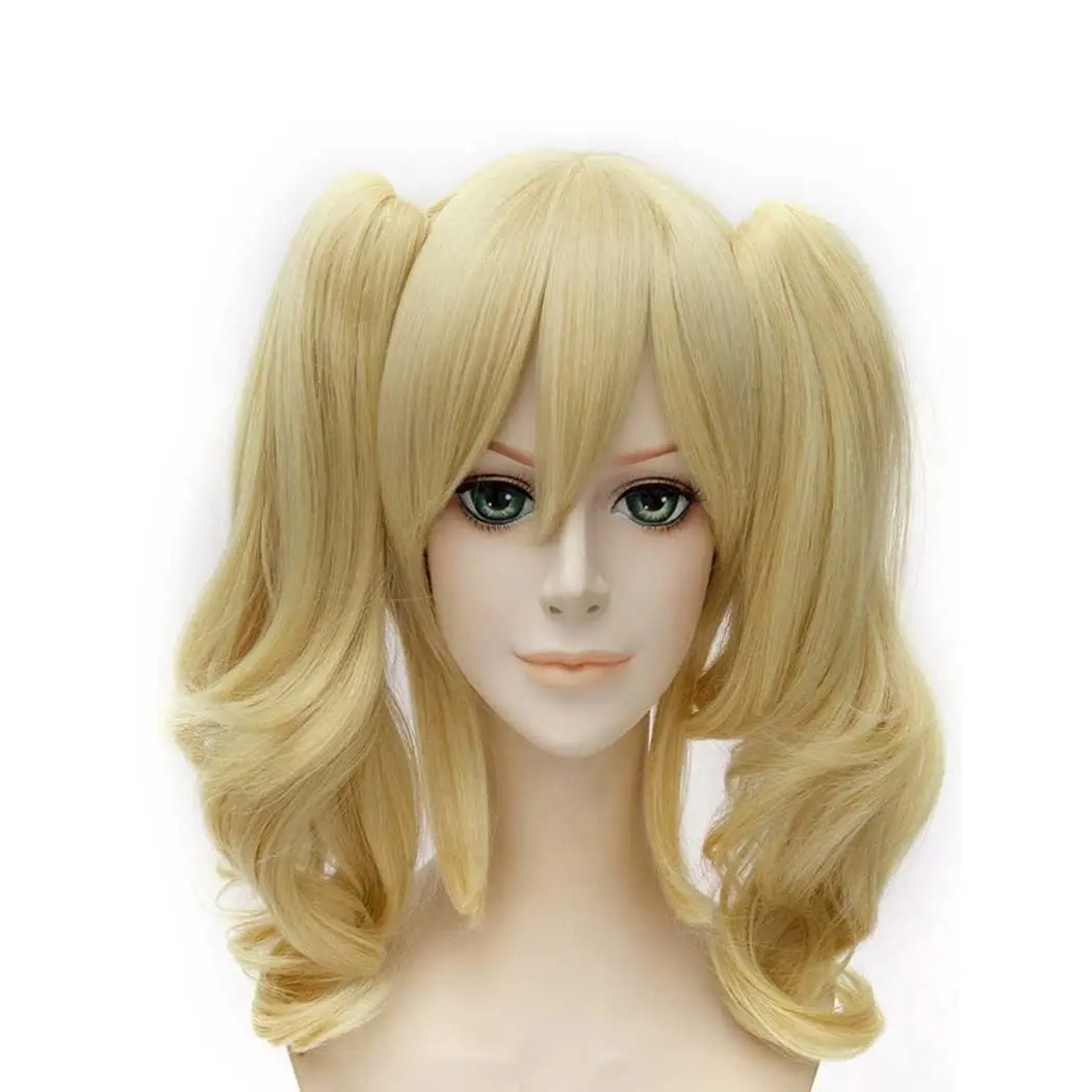 Anime peruki do cosplay dla kobiet blond peruka syntetyczna z 2 kucykami kostium na Halloween Party peruka do cosplay