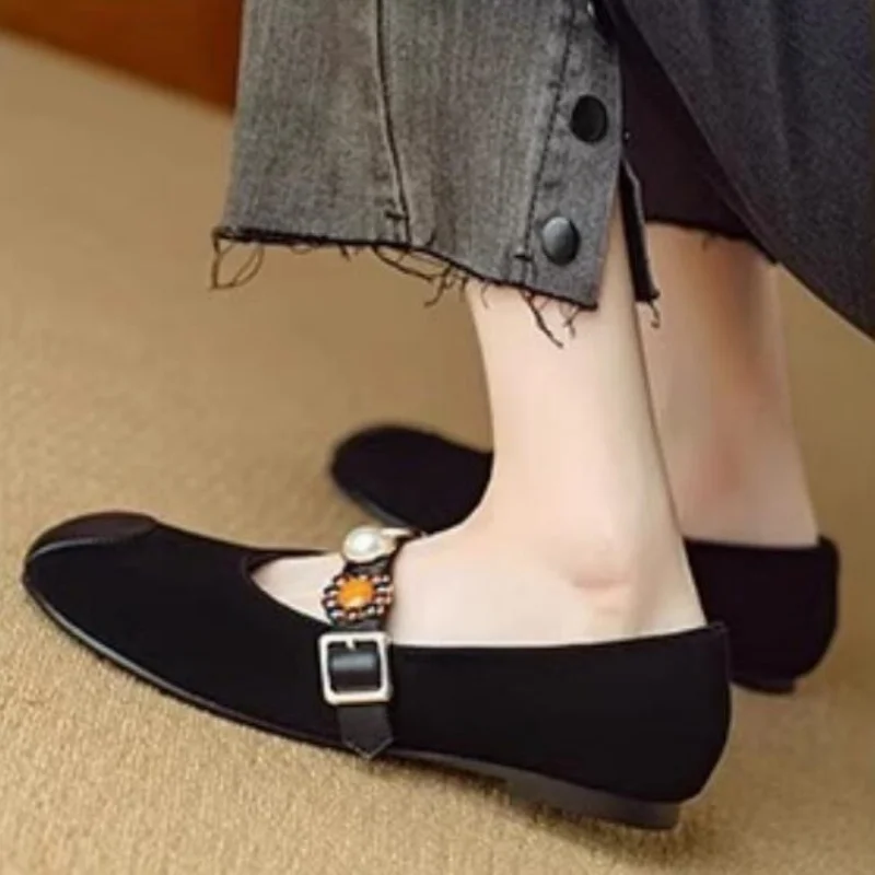 Women Round Toe Sheepskin Mary Jane Shoe Buckle Strap Low Heeled Elegant Dress Pumps Summer Autumn Genuine Leather Footwear view 2