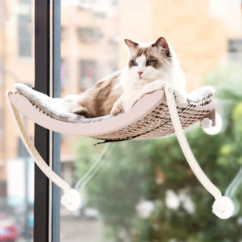 Cat Hammock Bed Comfortable Removable Arctic Fleece Sunbathe Cushion with Suction Cup for Balcony Windows Cats Hanging Beds