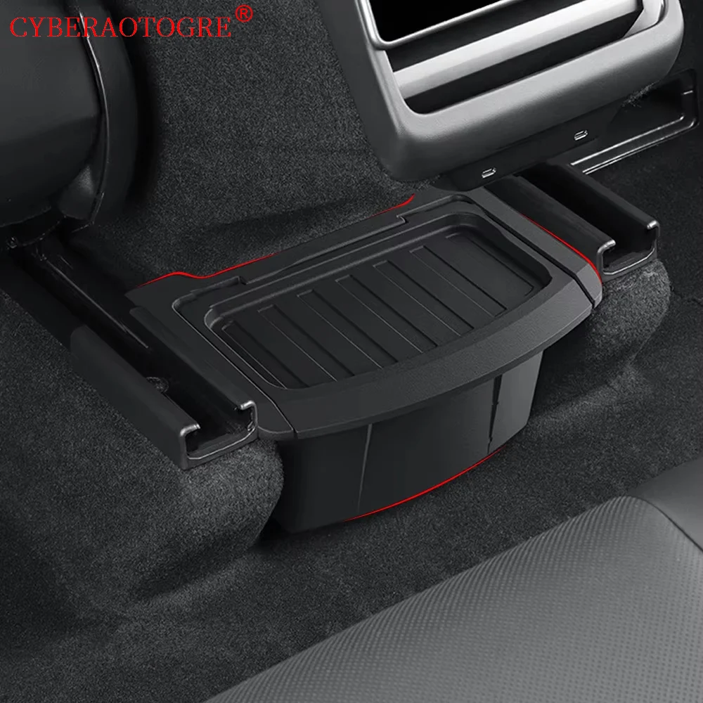 

For Tesla Model Y Juniper TPE Rear Seat Storage Box Center Console Storage Box With Cover Trash Can Under Seat Tray Accessories