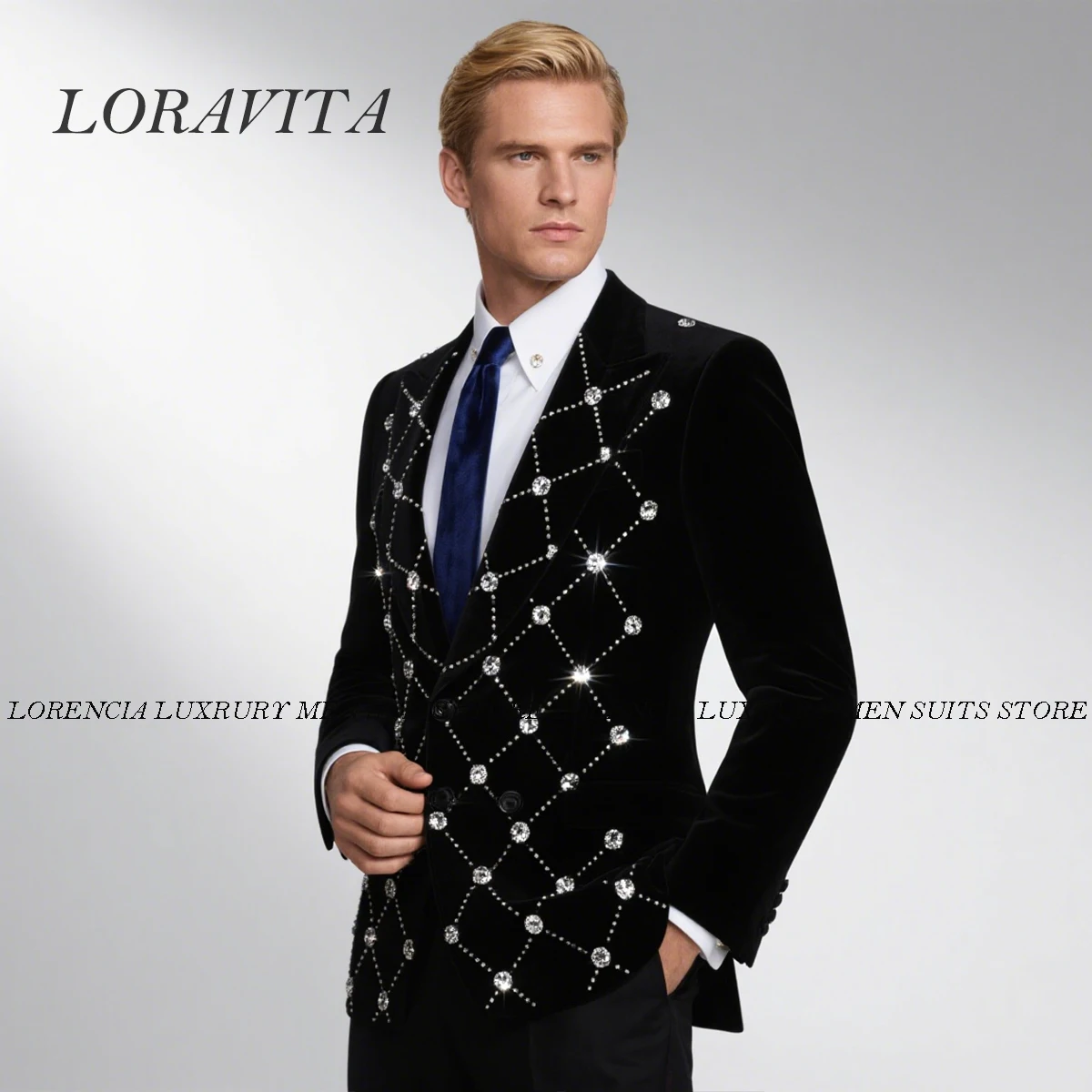 

Customized 2 Pieces Sets Tuxedos Men Suit High End Slim Male Party Prom Blazers Gem Diamond Beaded Groom Wedding Costume Homme