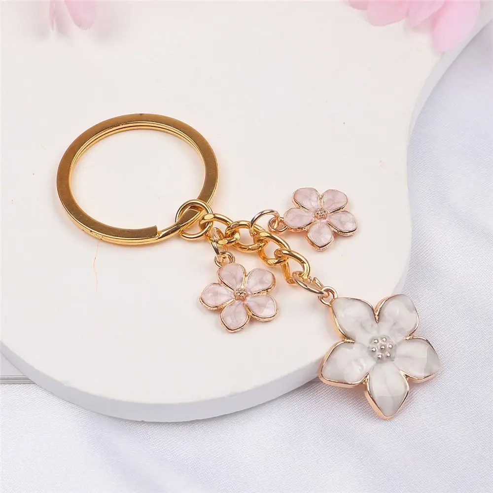 Alloy Sakura Keychain Enamel Coating Pearl Accent Cute Bag Charm Cherry Blossom Sweet Cherry Blossom Keychain Car Key Accessory