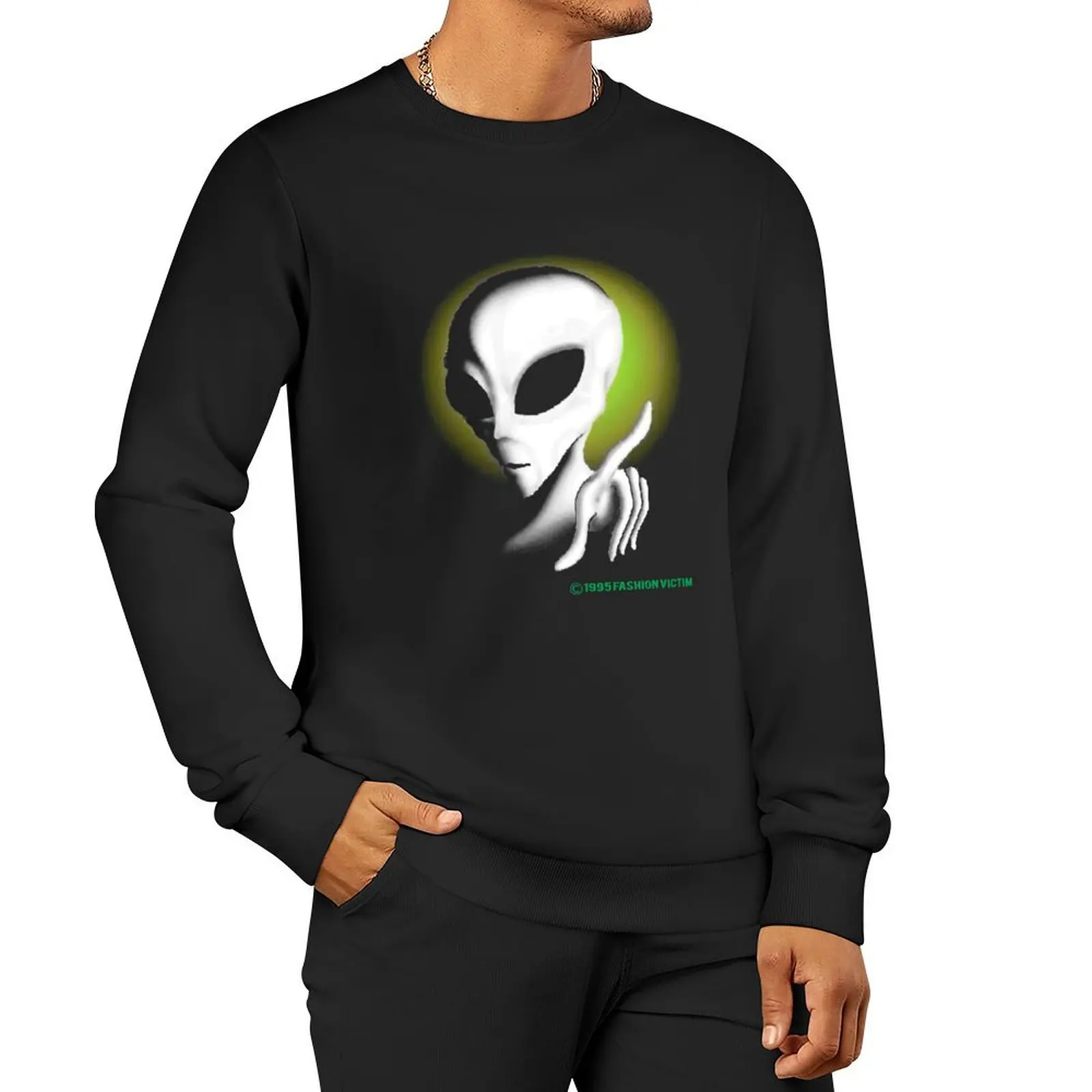 

1995 ALIEN Vintage Glow In The Dark Fashion Victim Pullover Hoodie graphic t shirts men men's sweatshirt