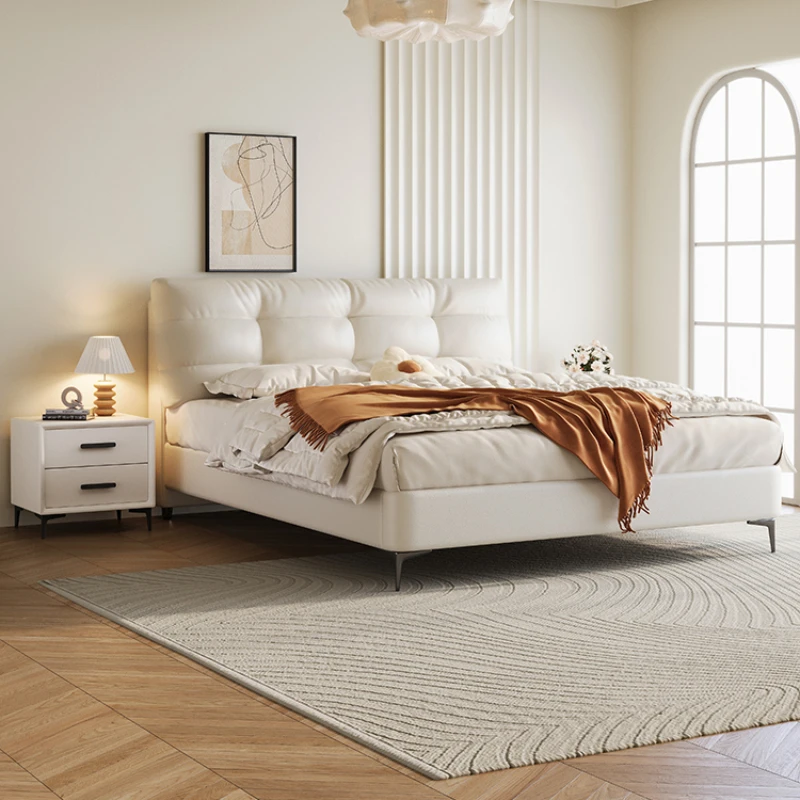 

Designer European Bedroom Double Bed Simple Modern White Modern Floor Twin Bed Queen Girls Letto Matrimoniale Nordic Furniture