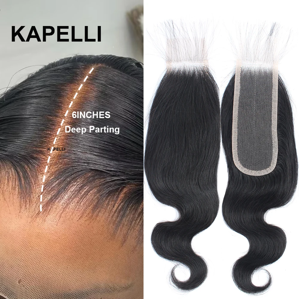 100% cabelo humano fechamento do laço 2x6 separação profunda rendas fechamentos de cabelo humano cabelo reto pré arrancado onda do corpo fechamento do laço em linha reta