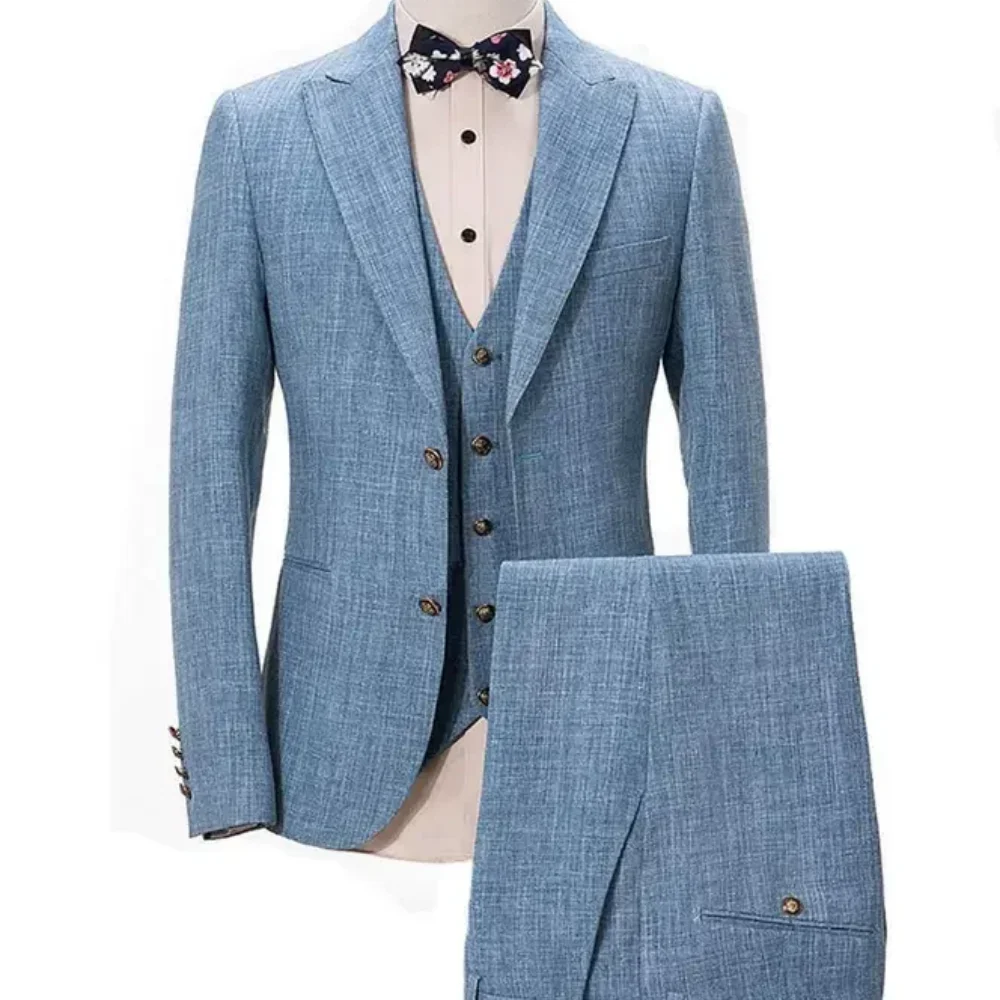 

Men's Suit Linen Material Single Breasted Blazer Groom Tuxedo for Wedding Slim Fit 3-Piece Set XS-6XL Men's Suit