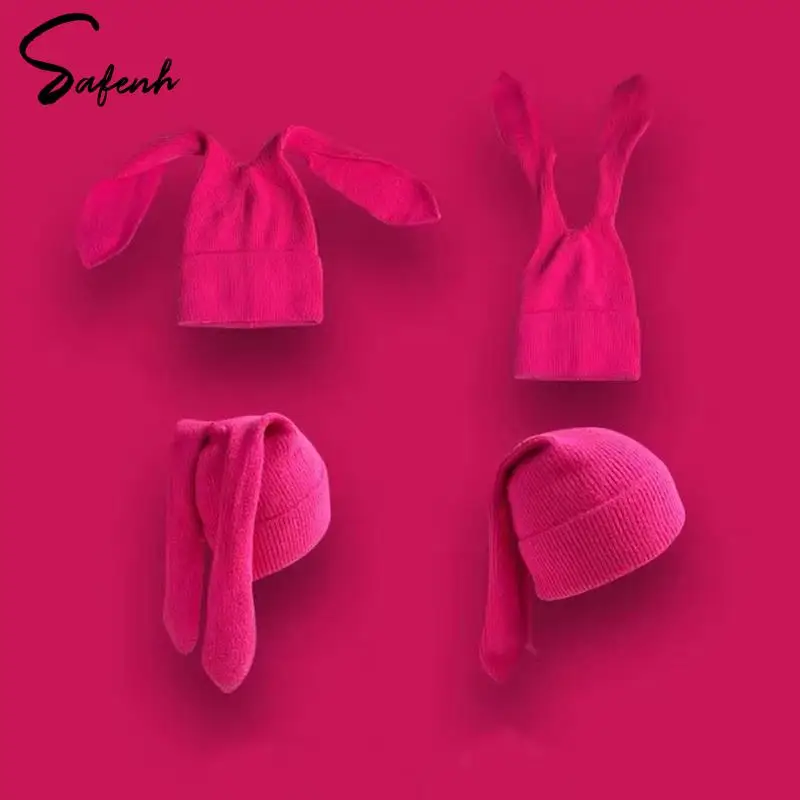 Skullies Beanie Lange Ear Muts Gehaakte Gebreide Mutsen Schattige Bunny Muts Konijnenoren Hoeden Voor Vrouwen Winter Warme Pet