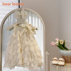 Bear Leader Girls' Dress 2023 Summer New Girls' Bow Fold Sleeveless Tank Top Dress Girls' Princess Dress Kids' Fashion Clothing