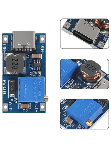 10pcs MT3608 Adjustable Step-Up DC-DC Boost Converter Module 2V-24V to 5V-28V 2A Micro USB Type-C Plug Voltage Regulator