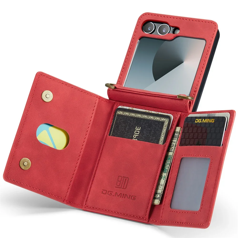 

Чехол для Samsung Galaxy Z Flip 6 5 4 3 с держателем для карт, магнитная застежка-кошелек, подставка, противоударный защитный чехол из искусственной кожи