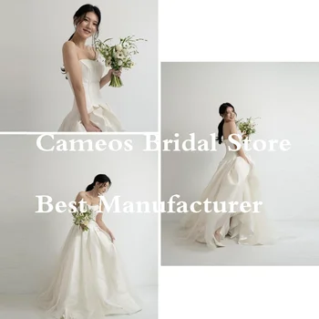 SOND kolsuz Custom Made A-Line tül gelinlik askısız basit korse fildişi kore gelinler önlük kadınlar gelin elbiseleri