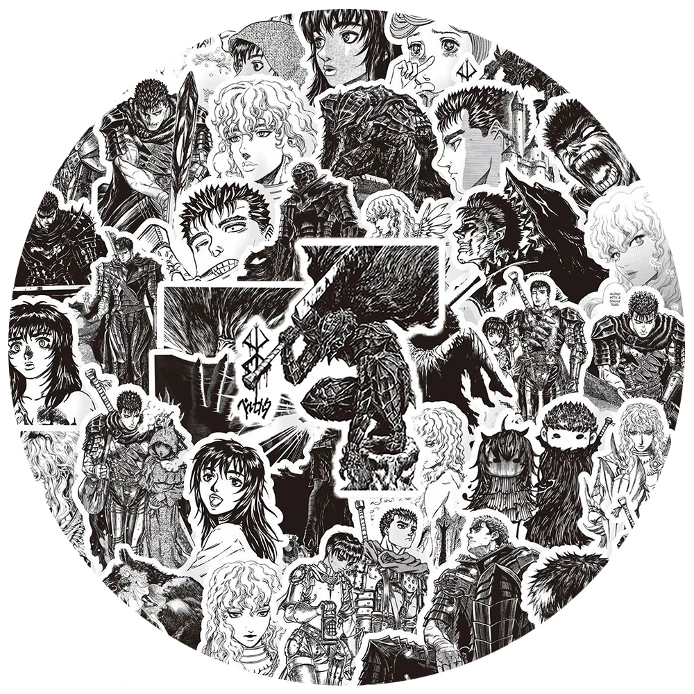 10/30/82 Stück Berserk Schwarz-Weiß Anime-Aufkleber Klassische Manga-Aufkleber DIY Skateboard Handy Laptop Cartoon Guts Casca Aufkleber-Set