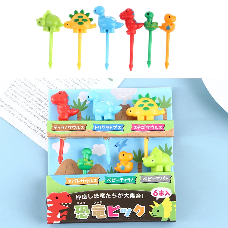 6 Cái/bộ Khủng Long Động Vật Trái Cây Dĩa Mini Hoạt Hình Thực Phẩm Phím Trẻ Em Ăn Nhẹ Bento Dính