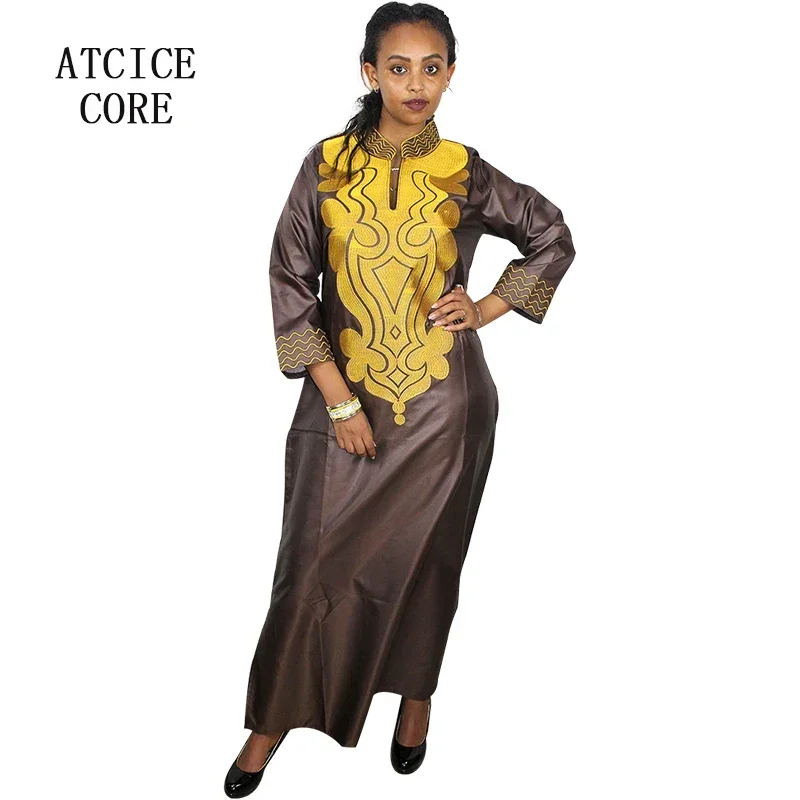 African Bazin Embroidery Design Dress Soft Material Long Dress Without Scarf