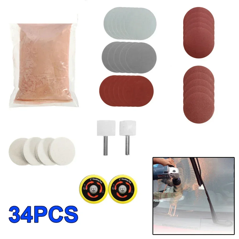 34Pcs Car Windshield Glass Scratch Remover Cerium Oxide Powder Glass Polishing Kit For Auto Motor Vehicle Removes Scratches