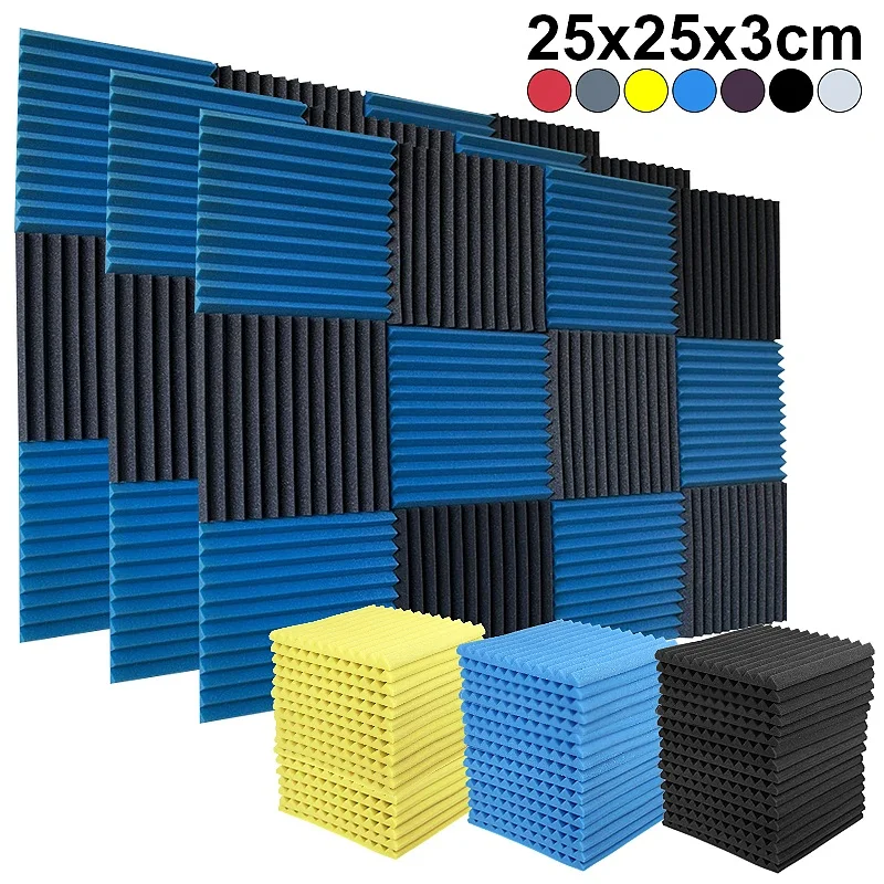 25x25x3cm 6pcs painéis de espuma acústica estúdio cunha telhas à prova de som almofada de parede isolamento acústico absorvendo tratamento