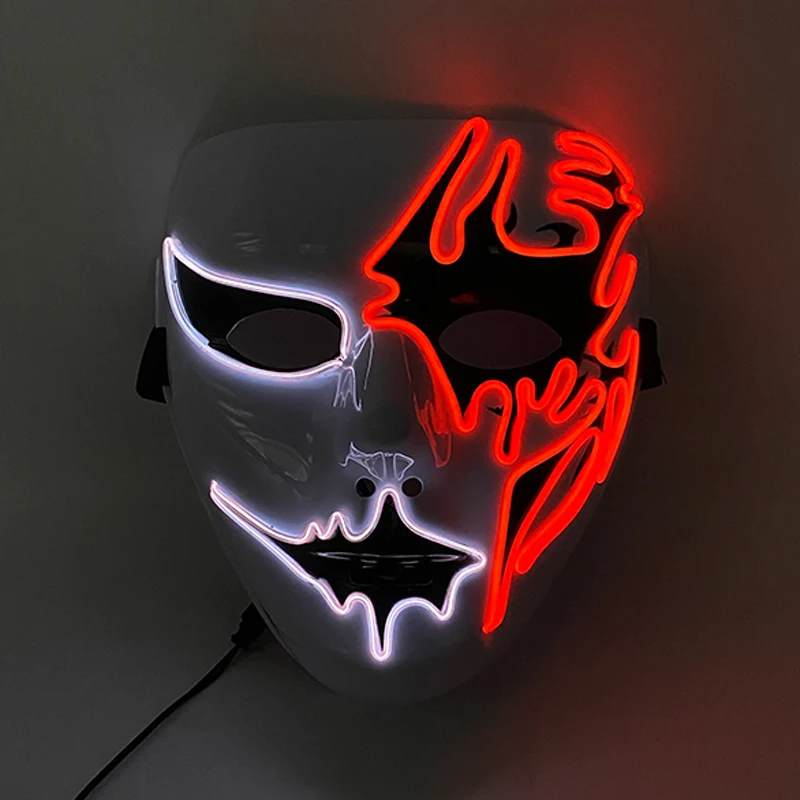 Masque d\'horreur d\'Halloween peint à la main, masque LED Shoous Purge, lumière au néon clignotante, styles multiples