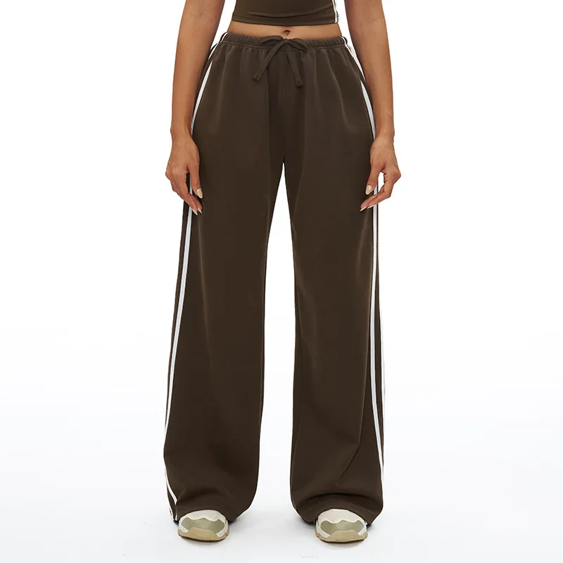 2026Women's color matching Joker sweatpants loose women's high waist straight pants with pockets women's outdoor casual pants
