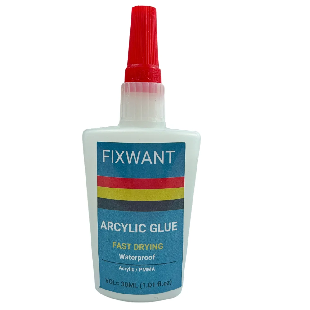 FIXWANT Clear Strong Instant Acrylic Glue PMMA Adhesive ABS  Plexiglass PVC Plastic PP PC Waterproof Fast Drying Glue 30ML