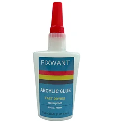 FIXWANT-Colle Acrylique Instantanée Transparente pour le Bain, PMMA, Adhésif ABS, Plexiglas, PVC, Plastique, PP, PC, Étanche, vaccage Rapide, 30ml