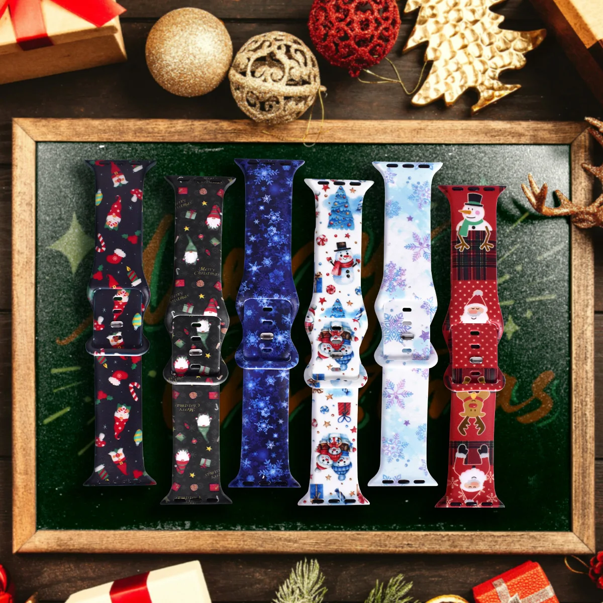 Eight Character Buckle Silicone Strap for iWatch 38/40/41/42/44/45/49MM Christmas Gifts Santa Claus Christmas Tree Elk Snowman