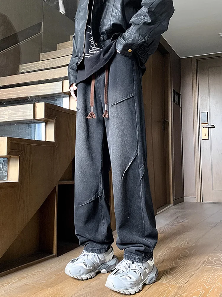 

Мужские джинсы Waed Bla свободного прямого кроя в американском уличном стиле, повседневные длинные брюки для молодежи, модные, из смесового хлопка и полиэстера