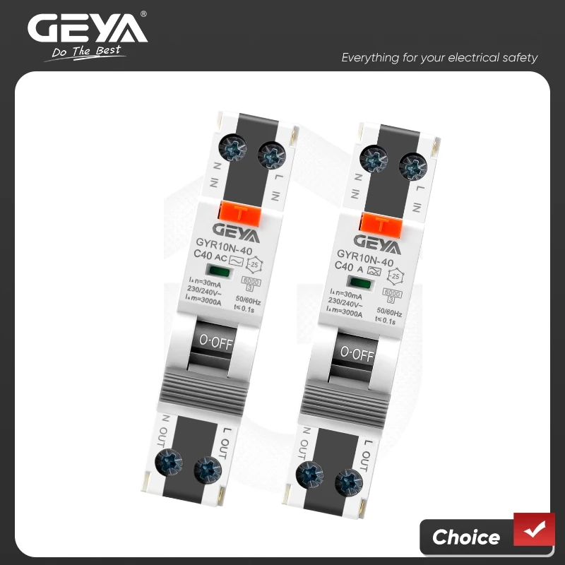 GEYA GYR10N-40 Electronic Type RCBO 18mm 230V 1P+N 6KA Residual Current Circuit Breaker with Over Current Potection Max 40A 30mA