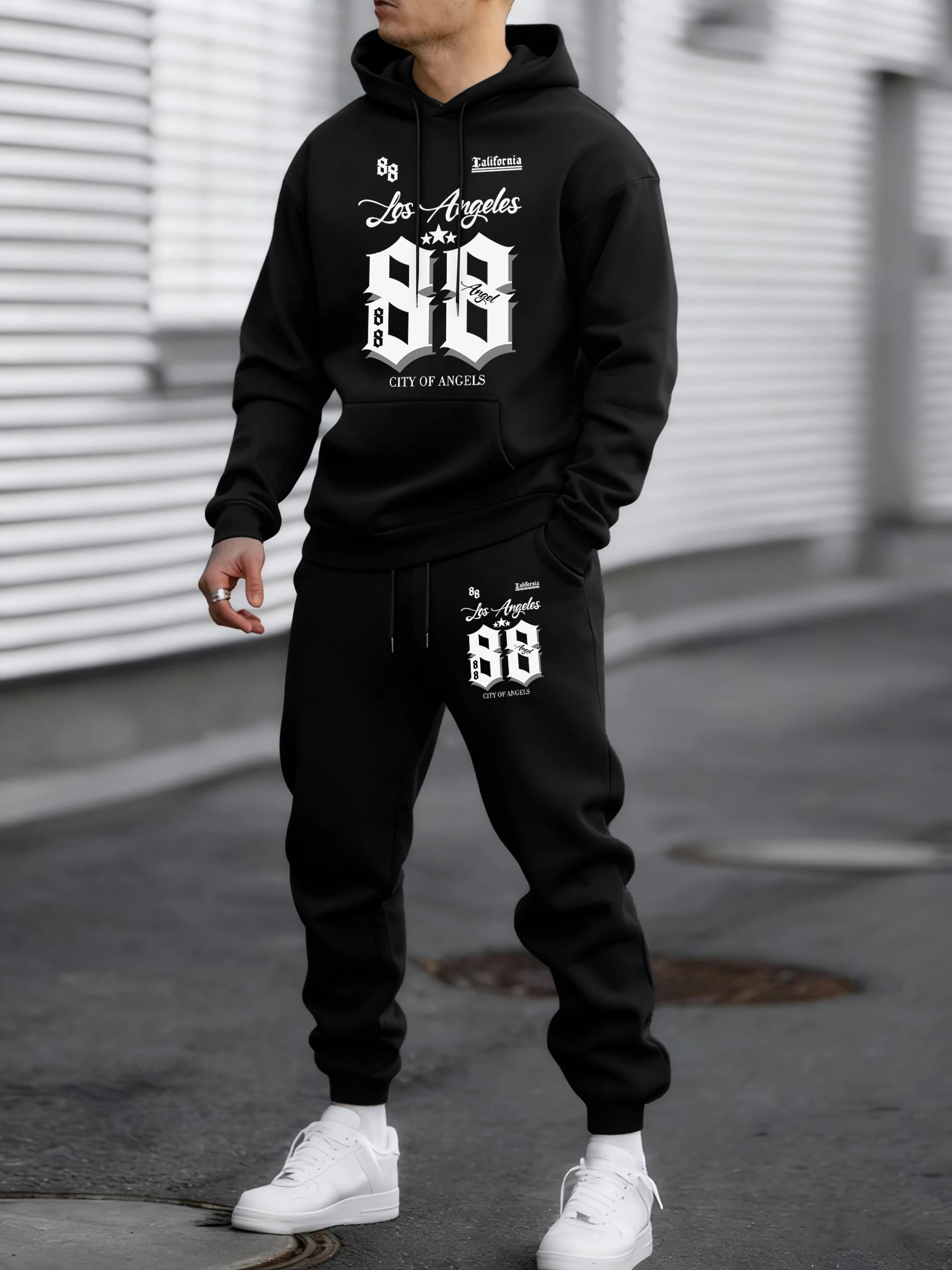 Conjunto de sudadera y pantalones deportivos para hombre, con estampado del número 88 de Los Ángeles, la Ciudad de los Ángeles, ideal para el otoño, con bolsillos y diseño cómodo, perfecto para el día a día.