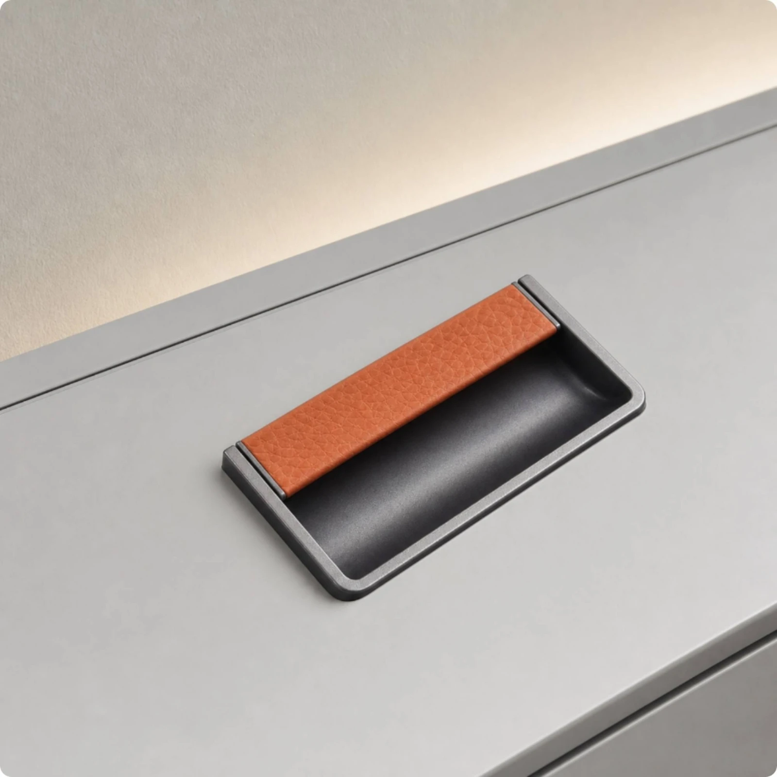 Recessed Pull with Leather Grip Decorative Recessed Pull Handle Embedded Flush Handle Elegant Hardware Slim